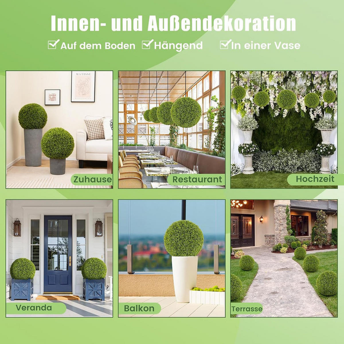 BUCHSBAUMKUGEL UV-beständig grün(2er-Set) - Grün, Kunststoff (40cm) - COSTWAY