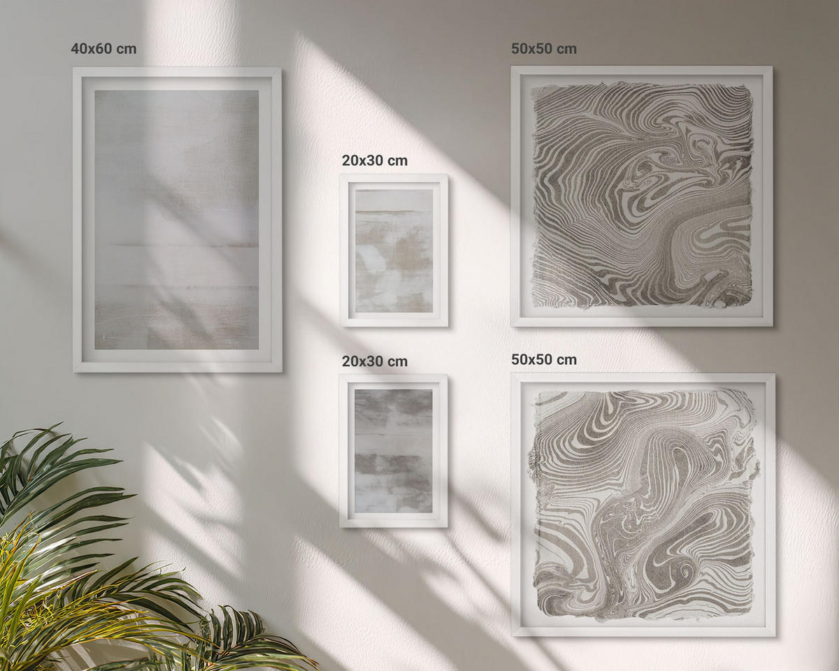 BILDER SET 5er Set - 50x50 cm & 20x30 cm & 40x60 cm Weißer Rahmen - Abgenutzte Texturen, moderner Stil - Weiß, Kunststoff (40/60cm) - TULUP