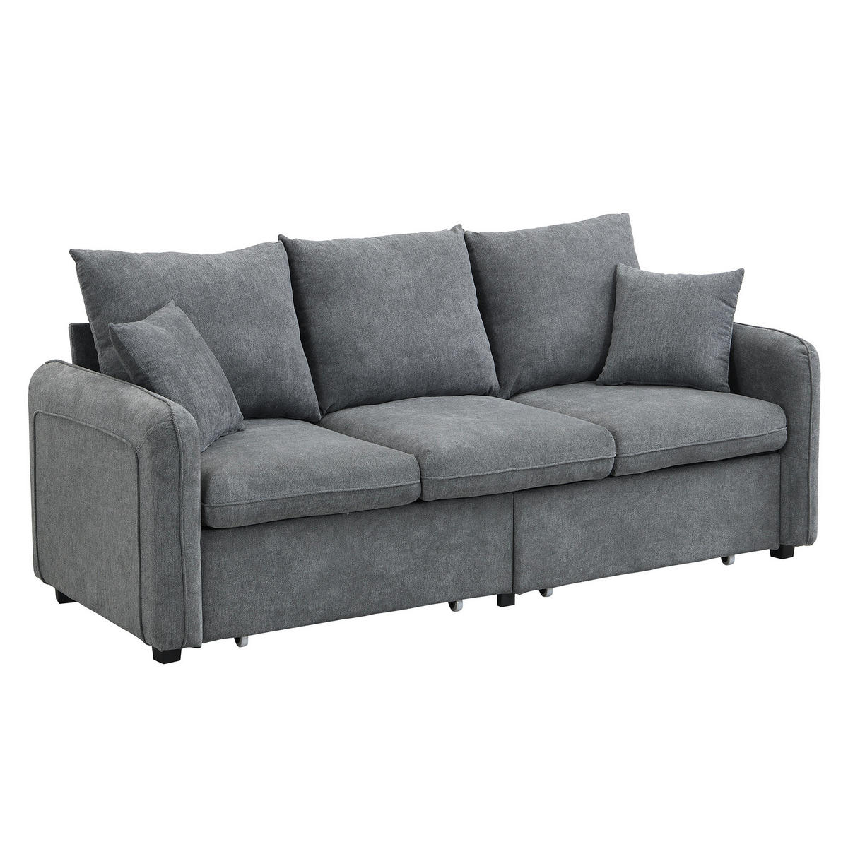 ROHOVÁ sedací souprava s úložným prostorem tmavě šedá z chenille s rozkladem - tmavě šedá, plast (188/86/186cm) - OKWISH