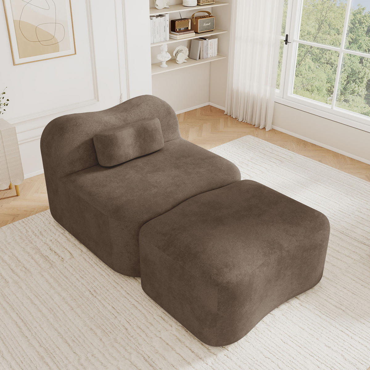 XXL-SESSEL Rahmenlos mit Ottoman, DE-42655, Braun - Braun, Textil (96/70/167cm) - ComfortXL