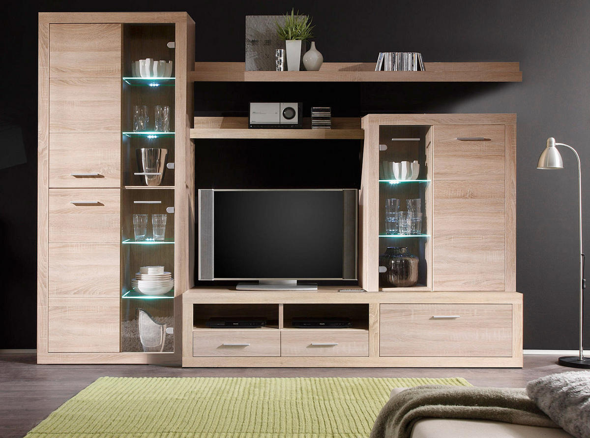 WOHNWAND Can Can 284/195/45 in Eiche Sonoma - Braun, Holz (284/195/45cm) - moebel dich auf