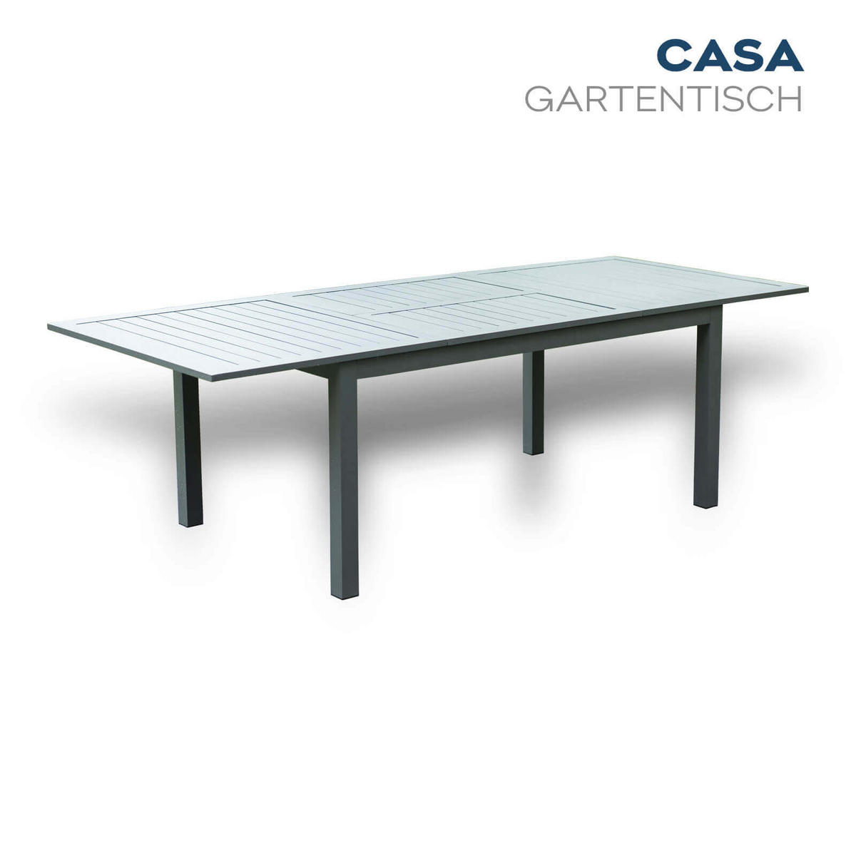 GARTEN-SITZGRUPPE ausziehbar CASA MADERA - 160/240 x 100 cm 4 Stühle - Anthrazit/Hellgrau, Glas/Metall - Home Deluxe