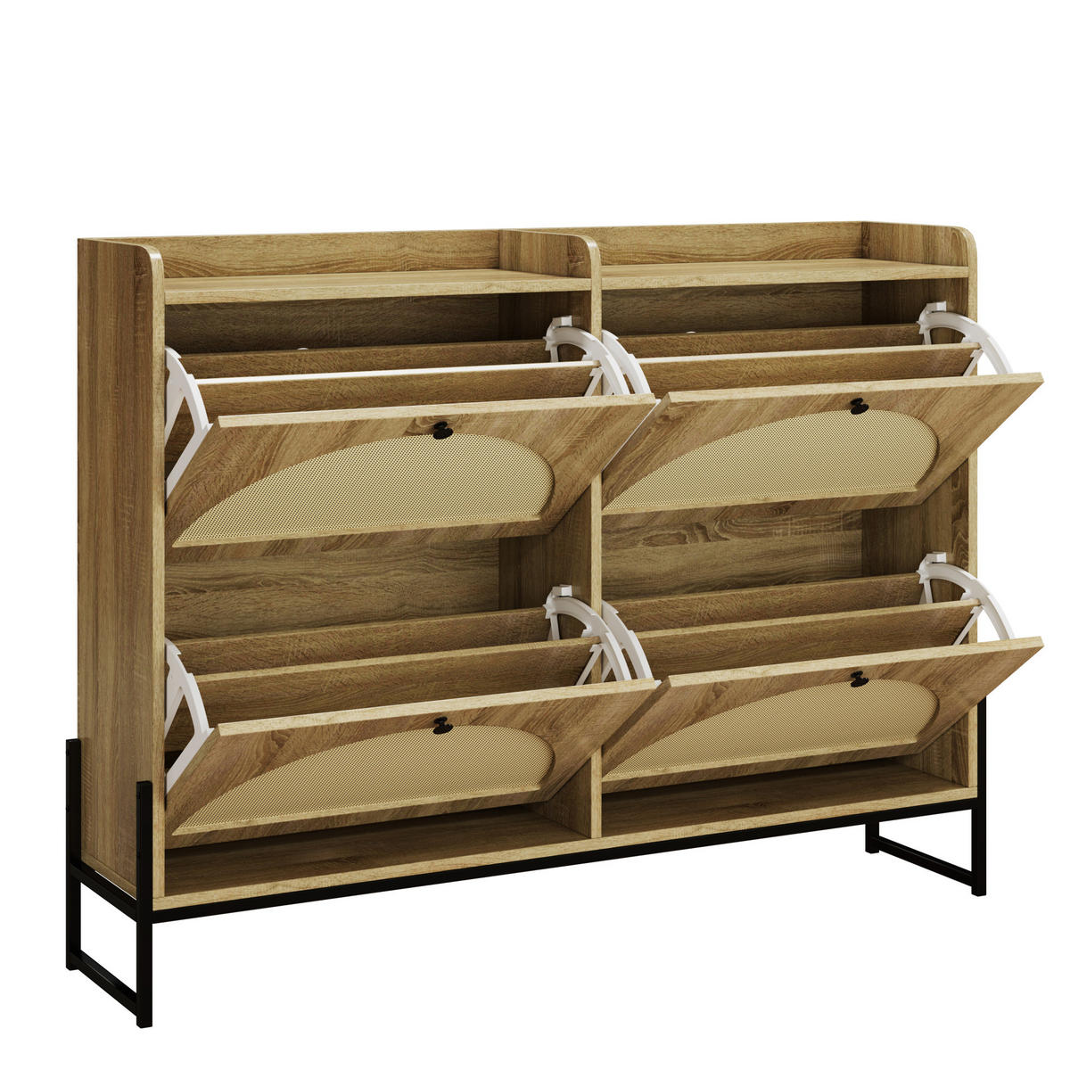 SCHUHSCHRANK 121/25/91,5 cm natur aus Spanplatte mit PE-Rattan und Lüftung - Naturfarben, Holzwerkstoff (118/91.5/25cm) - OKWISH