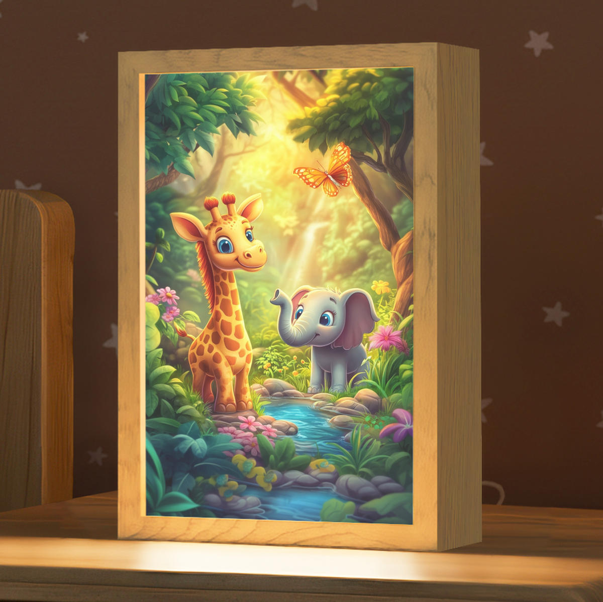 NACHTTISCHLAMPE Giraffe - Elefant - Blumen - Dschungel 20x30 cm - Grün, Holzwerkstoff (8/20/30cm)