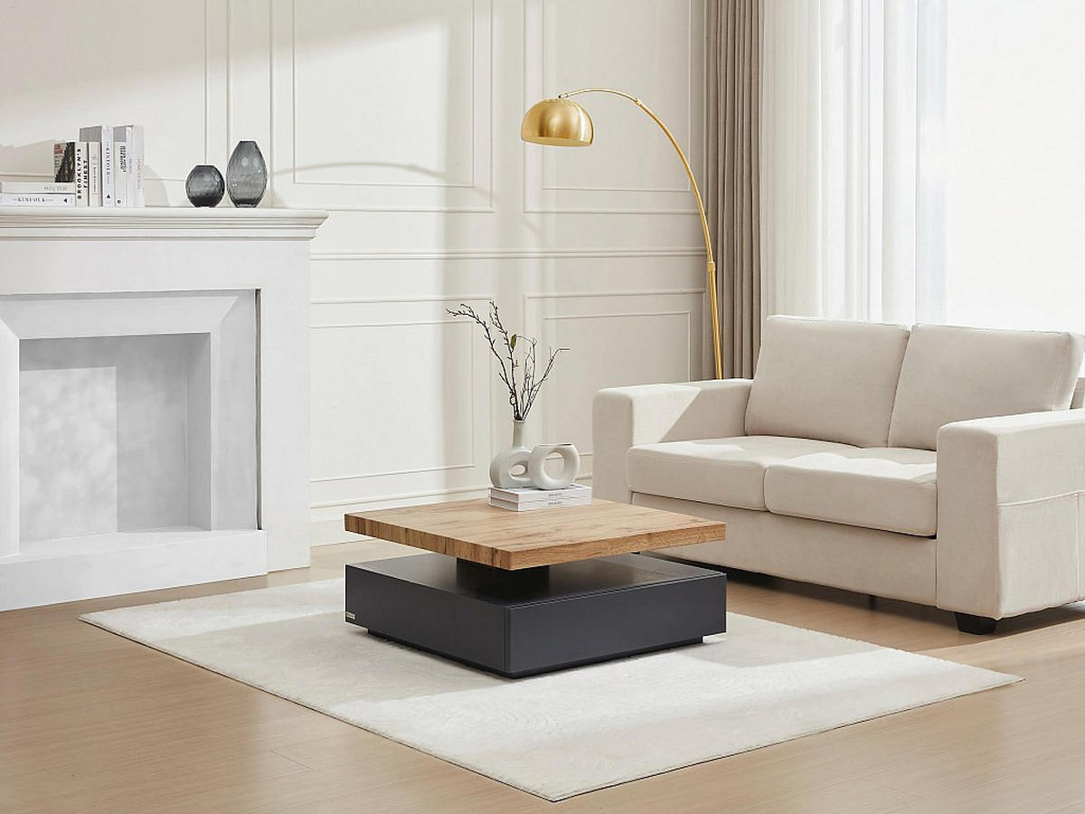 COUCHTISCH drehbar - 1 Schublade - MDF - Anthrazit & Holzfarben - KYRIA - Anthrazit, Holz (80/80/36cm) - Vente-Unique