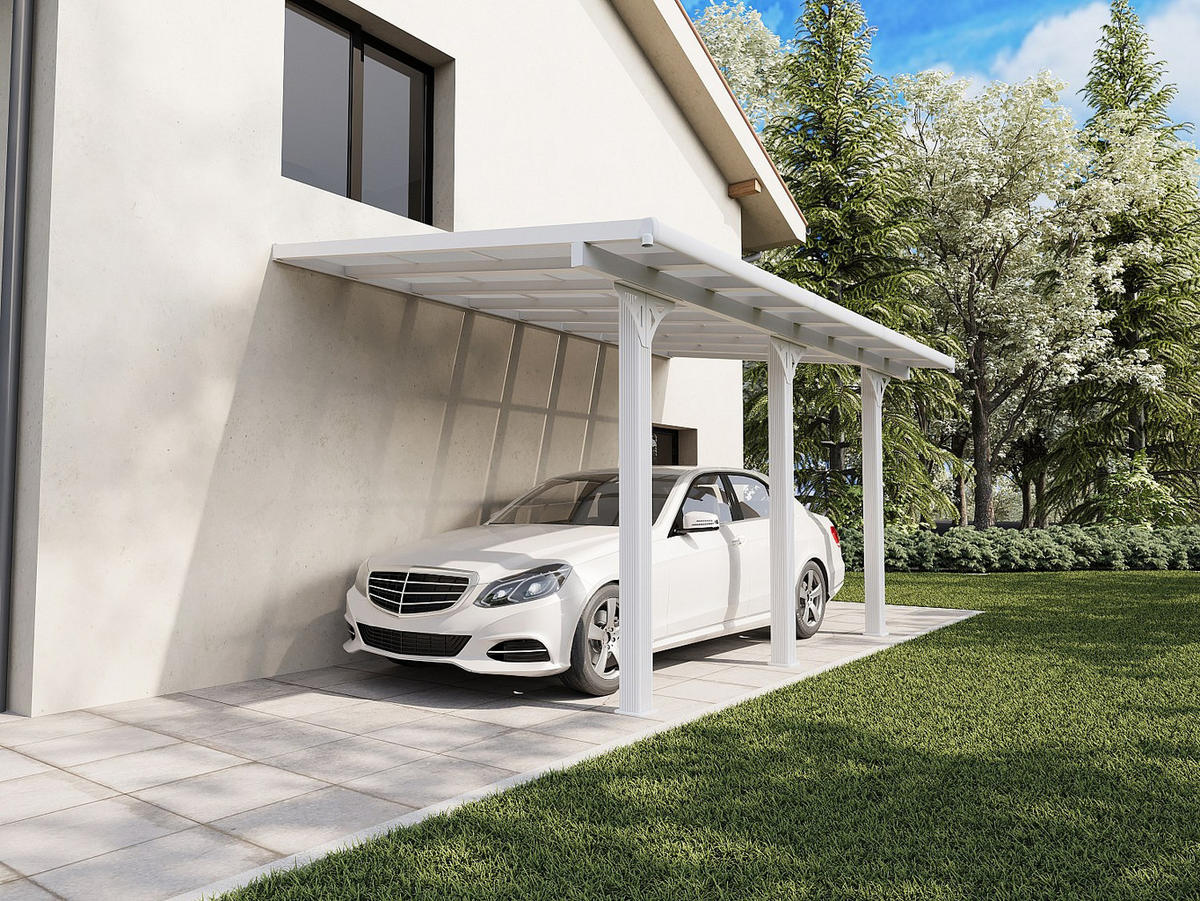 ANLEHNCARPORT - 1 Person - Plastik, Metall - Weiß - - Weiß, Kunststoff/Metall (496/285/310cm) - Vente-Unique