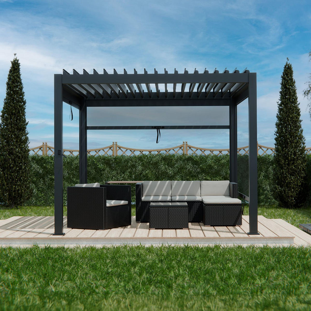 PERGOLA/ LAMELLENDACH Tahiti 3x3 m anthrazit - Anthrazit, Metall (300/240/300cm) - Juskys
