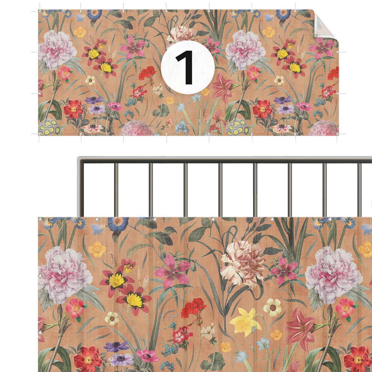 BALKON SICHTSCHUTZ Wildblumenmuster 700/75 cm - Braun, Kunststoff (700/75cm) - Bilderwelten