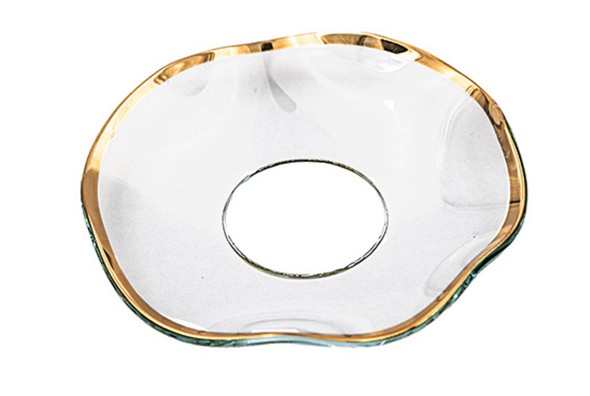 GLAS-KERZENMANSCHETTE (Bobeches) "Gewellt Goldrand" für Kerzen bis Ø 25 mm - Transparent, Paraffin (7/0.2/7cm) - Holfeuer Crystal Design