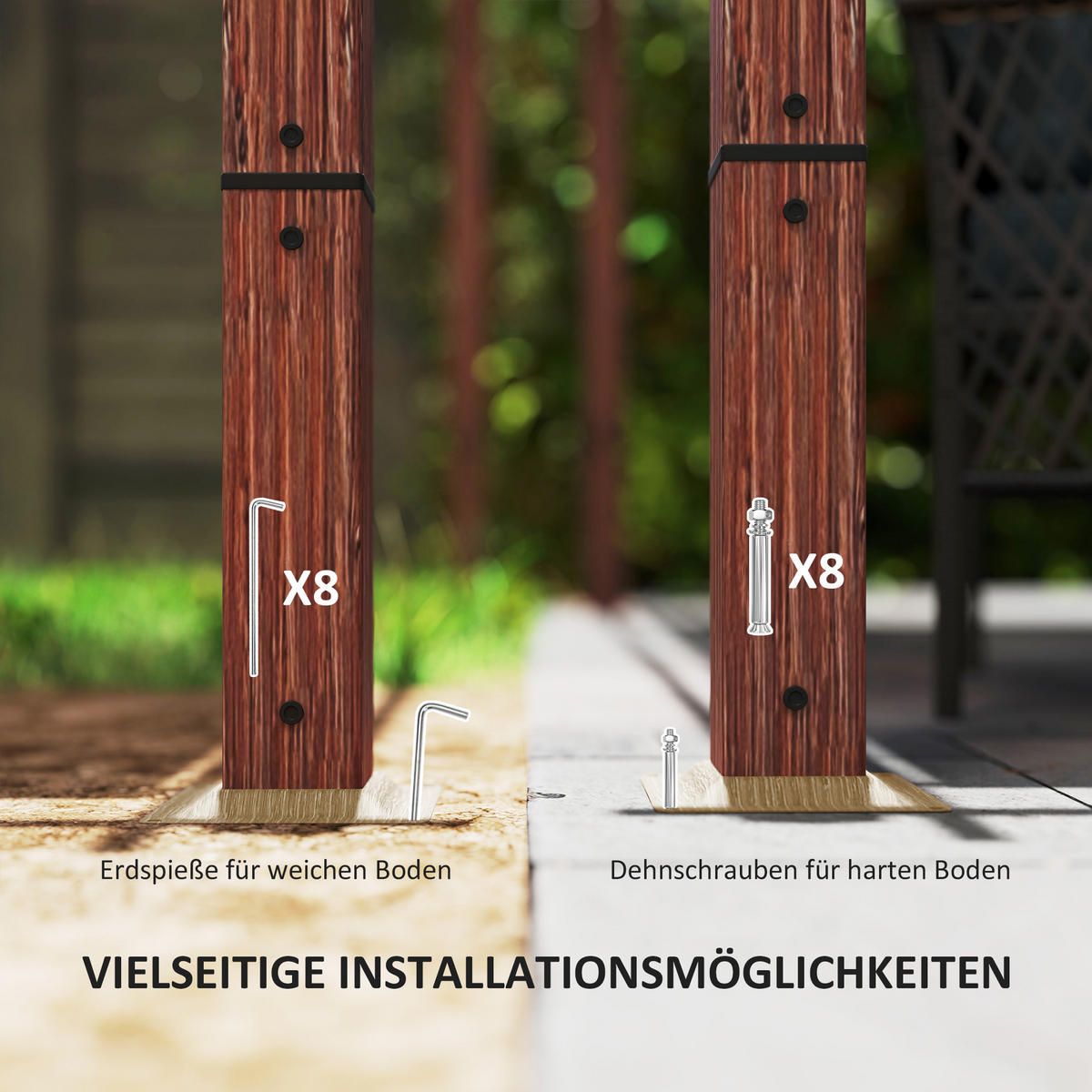 PERGOLA ca. 3x3m Naturholz - Naturfarben, Metall (296/232/299cm) - Outsunny