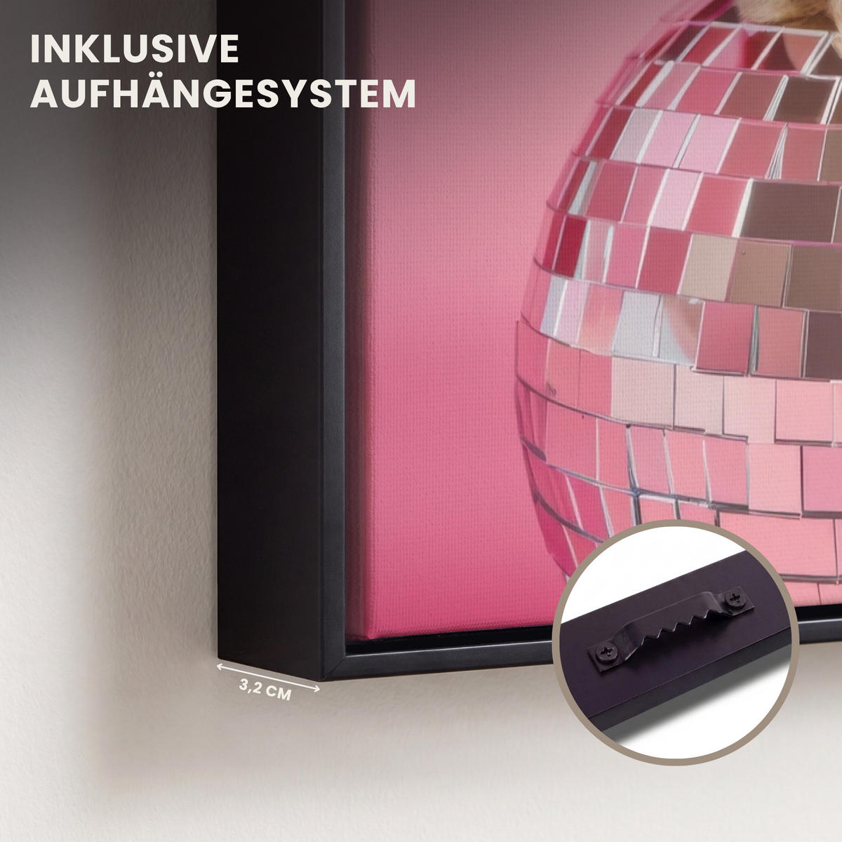 LEINWAND Bilder mit Rahmen - Schleife - Discoball - Kaninchen - 40x60 - Pink, Textil (40/60cm) - MuchoWow