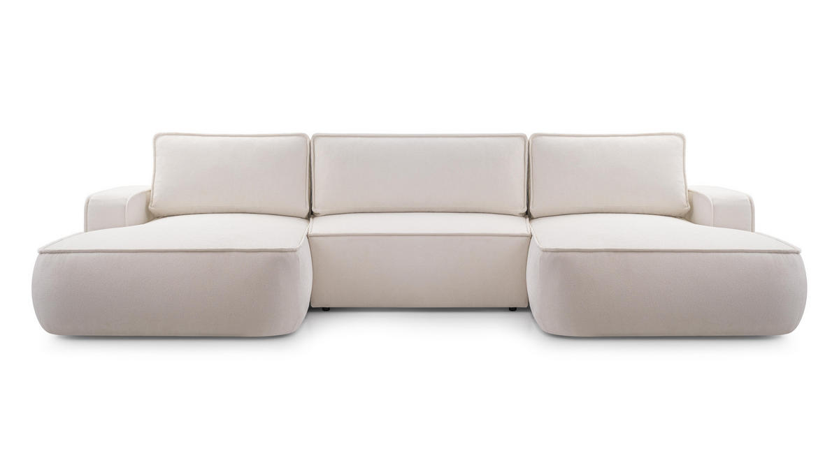 WOHNLANDSCHAFT Ablia Creme 364/168/87 cm mit Schlaffunktion - Creme/Schwarz, Kunststoff/Textil (364/87/168cm) - AX Living