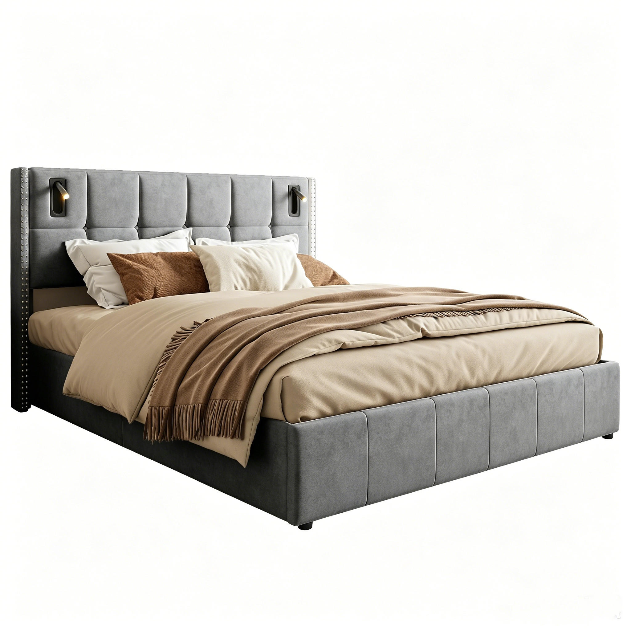 POLSTERBETT 160x200 cm Grau mit Stauraum und Schubladen, Doppelbett mit Lattenrost, modernes Bett - Naturfarben/Grau, Holz/Metall (160/200cm) - PARAFTA HOME
