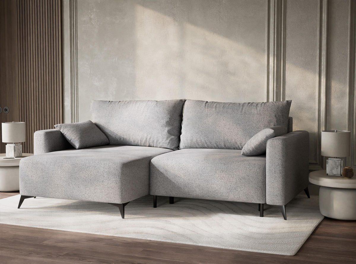 ECKSOFA MIT SCHLAFFUNKTION Leon Hellgrau Webstoff - Hellgrau/Schwarz, Holz/Holzwerkstoff (148/239cm) - Maison de Reve