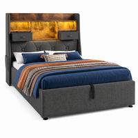 POLSTERBETT 90/200 cm in Grau mit Bettkasten, LED und USB Leinen Retro-design - Grau, Holzwerkstoff/Textil (90/200cm) - STILVORA