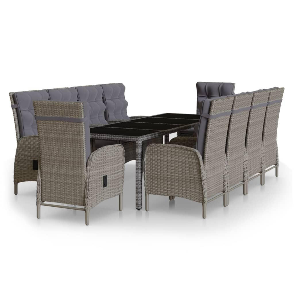 GARTEN-ESSGRUPPE 11Er Set Poly Rattan Grau - Grau, Kunststoff - vidaXL