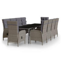GARTEN-ESSGRUPPE 11Er Set Poly Rattan Grau - Grau, Kunststoff - vidaXL