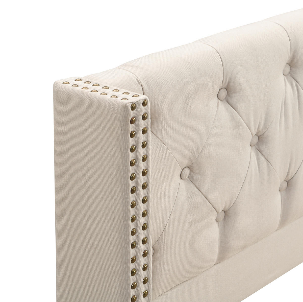 POLSTERBETT 180/200 cm Beige aus Leinen mit Knopfheftung - Beige, Textil (180/200cm) - OKMYHOME