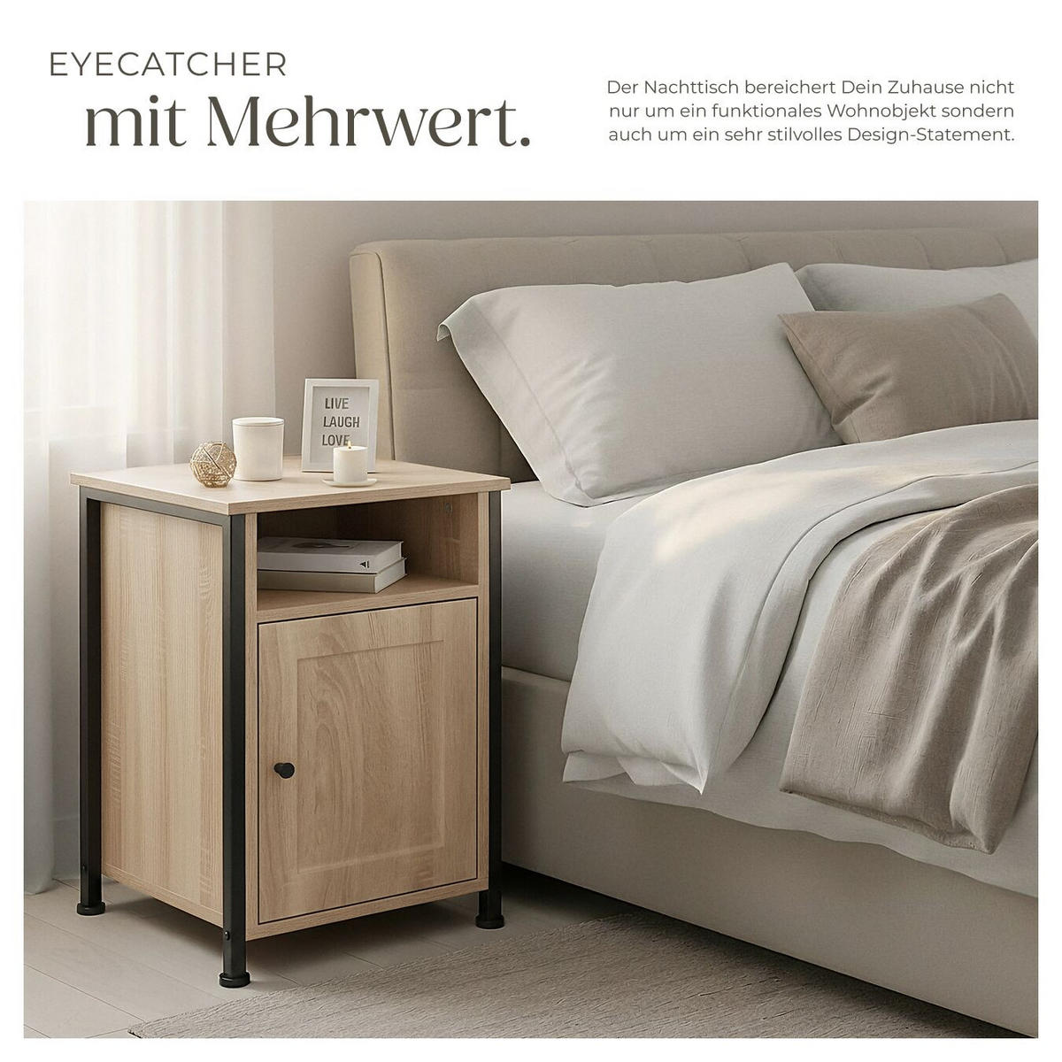 NACHTSCHRANK Blackburn,40 x 42 x 60,5 cm,Industrial Holz hell, Eiche Sonoma - Naturfarben, Holzwerkstoff (40/60.5/42cm) - tectake