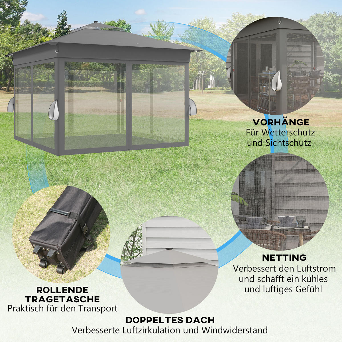 FALTPAVILLON, Blau, Metall, Oxfordstoff - Grau, Metall (336/270/336cm) - Outsunny