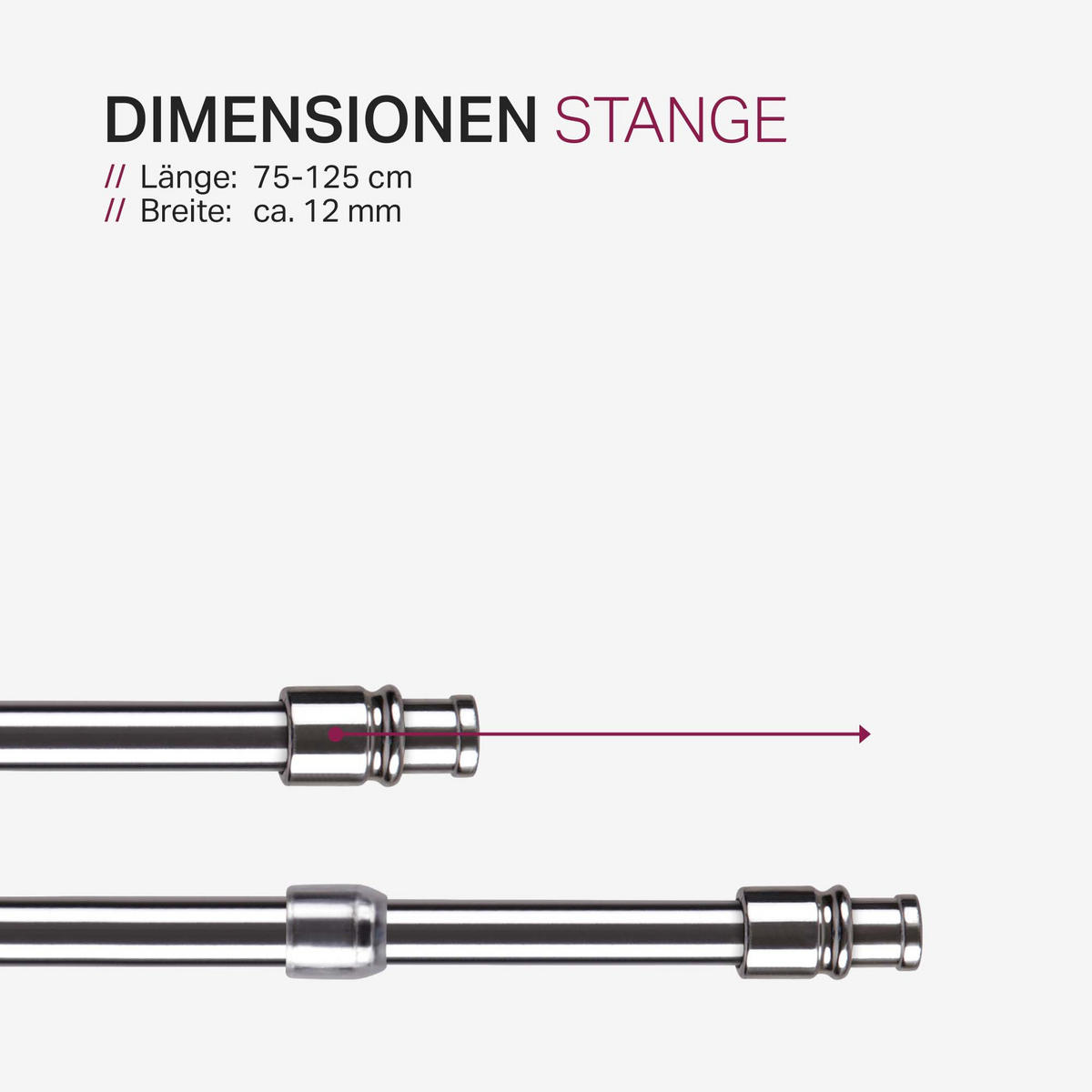 GARDINENSTANGE Silber chrom glänzend 75-125 cm - Silberfarben, Metall (75cm) - Bestlivings