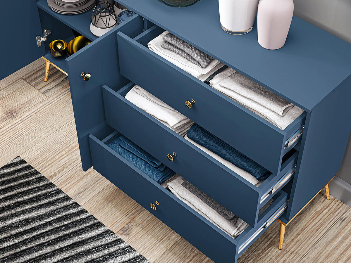 KOMMODE – 160 cm – Marine – Blau - Blau, Holzwerkstoff (160/85/40cm) - hi-markt