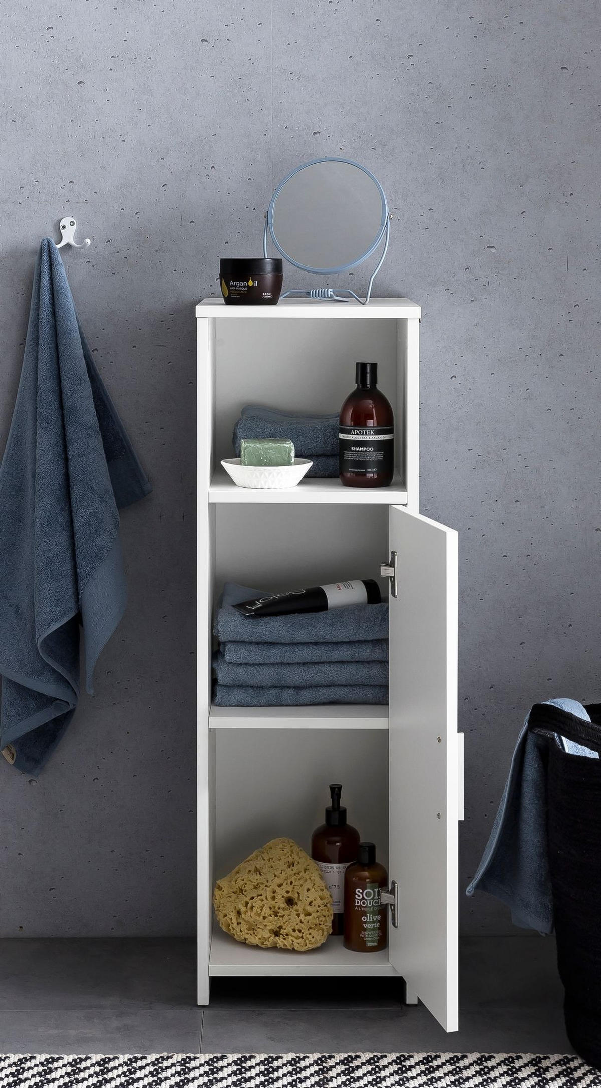 BADSCHRANK Weiß 30x95,5x30 cm aus Melamin mit kratzfester Oberfläche - Schwarz/Weiß, Holz/Metall (30/96/30cm) - KADIMA DESIGN
