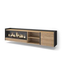 LOWBOARD, Eiche und Schwarz, 212/35/50cm, Kamin mit Feuereffekt XXL - Eichefarben, Holzwerkstoff (212/50/35cm) - Skraut Home