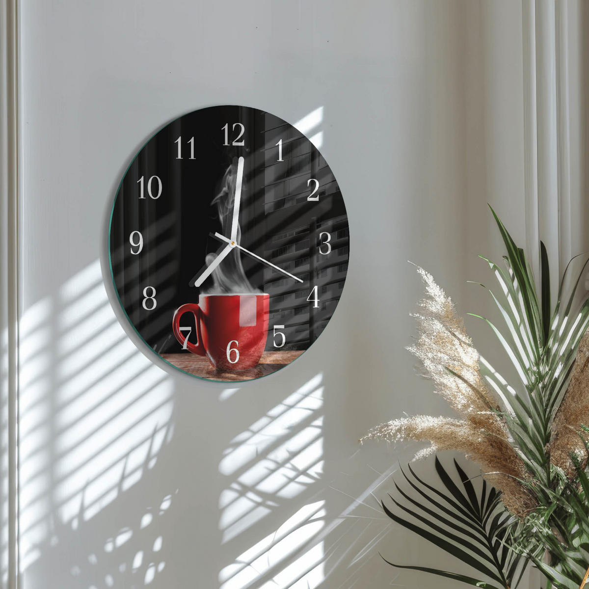 WANDUHR fi30 cm - Tasse Kaffee - Rot, Glas (30/30/0.4cm) - TULUP