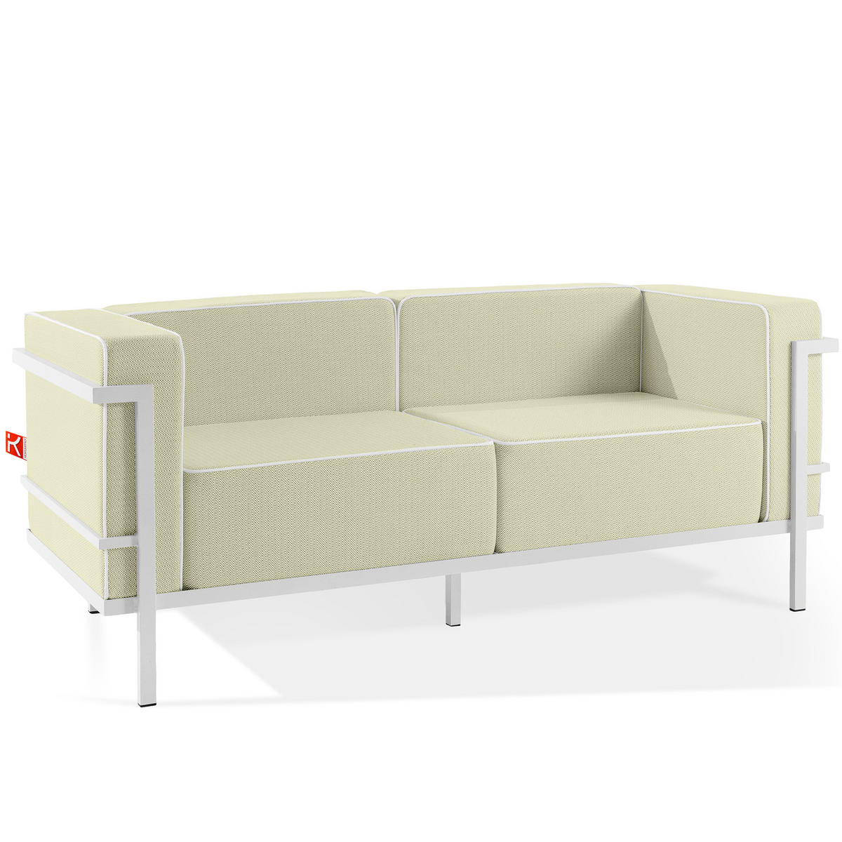 GARTENLOUNGE-SET TRIGLO 4-tlg., 1x Tisch, 2x Sessel, 1x Sofa 2-Sitzer, Modern, Weiß - Weiß/Hellgrün, Glas/Textil - KONSIMO®