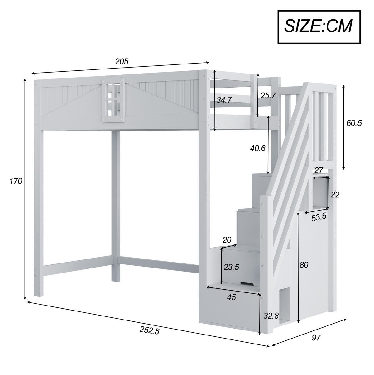 HOCHBETT 90/200 cm aus Holzwerkstoff mit Sicherheitszaun, Fenster und Leiter mit Ablage, Grau - Grau, Holzwerkstoff (90/200cm) - Redom