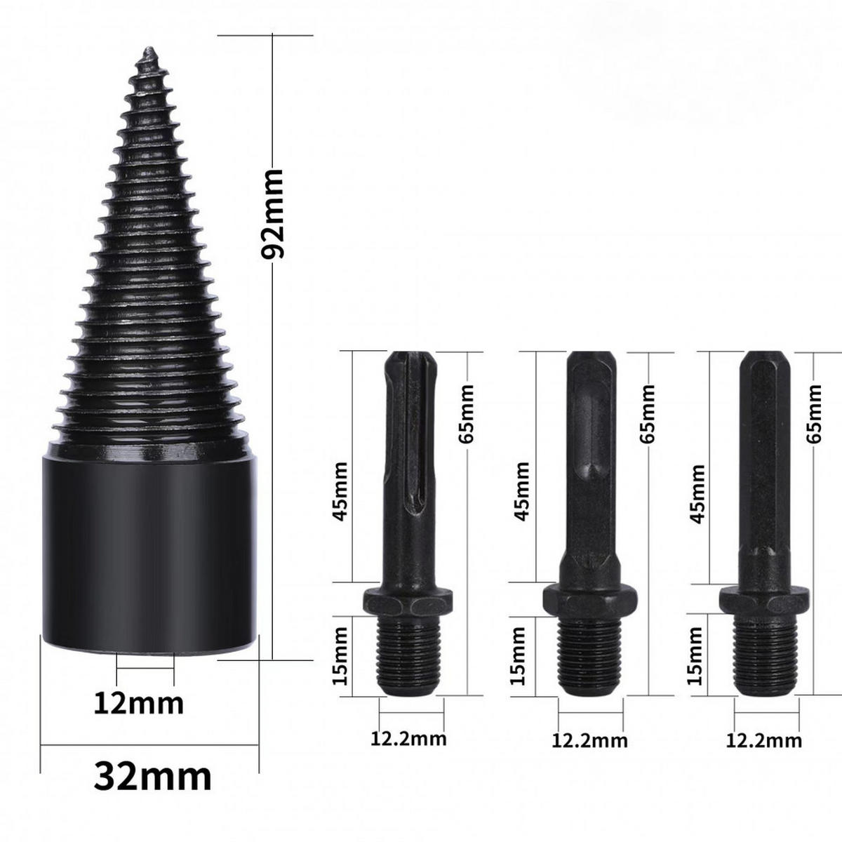 STECHBEITEL – zum Spalten von Holz – mit 3 Bohrern, 32 mm - Schwarz, Metall (9.2/3.2/1cm) - DCA