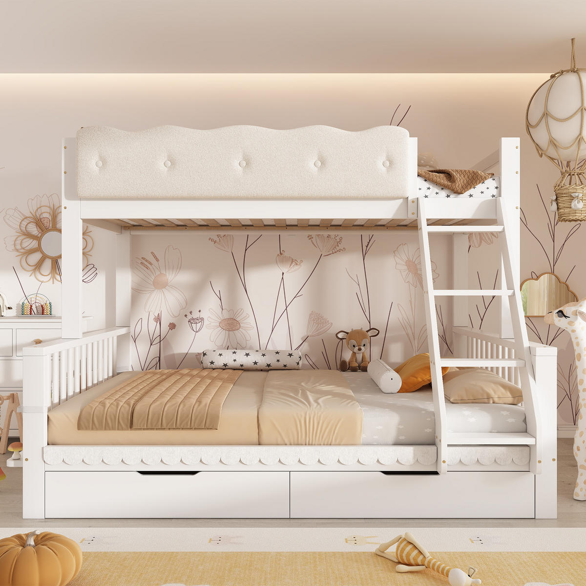 ETAGENBETT 90/200 cm & 140/200 cm in Weiß mit Schubladen und Zeitschriftenständer - Weiß, Holz/Holzwerkstoff (140/200cm) - CHICFURN