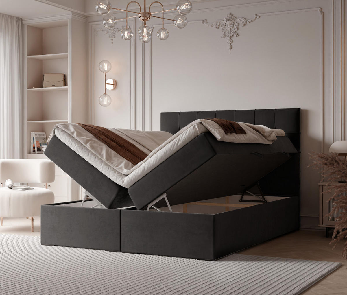 BOXBETT IMPERIAL 120/200 cm, in Schwarz, mit Matratze und Topper - Schwarz, Holzwerkstoff/Textil (120/200cm) - Idohome