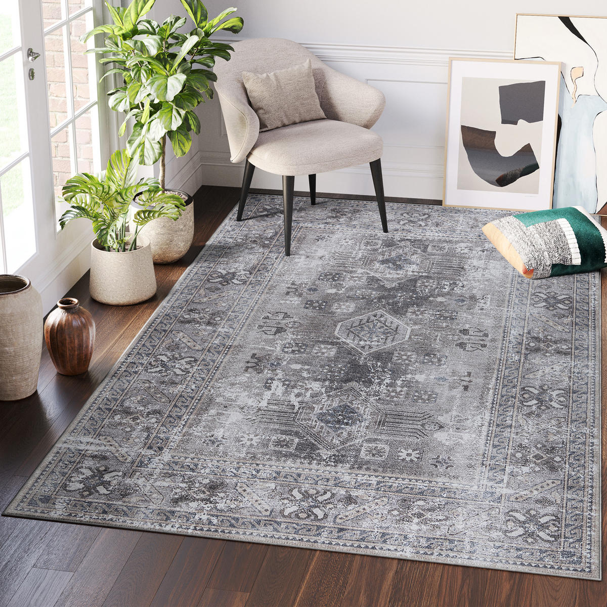 TEPPICH DUBAI grau vintage 120/180 cm - Grau, Textil (120/180cm) - Tapiso