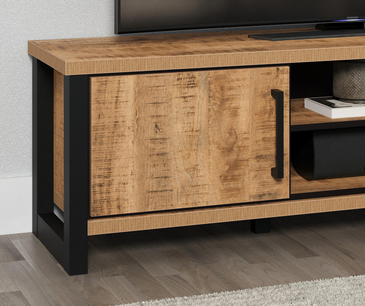 TV-LOWBOARD Mango, schwarz 166 cm, TV Unterteil mit viel Stauraum - Schwarz/Naturfarben, Holzwerkstoff/Kunststoff (166/50/45cm) - Top.Furn