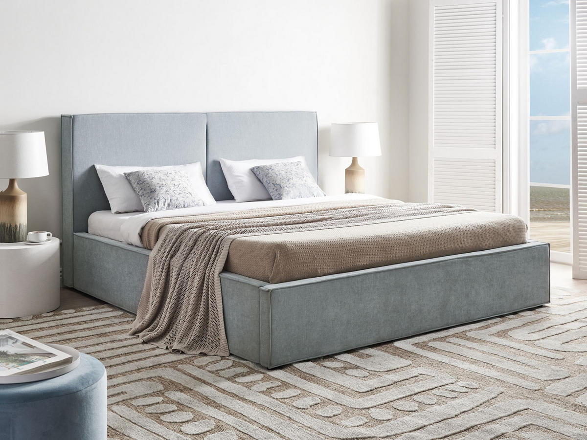 BETT mit Stauraum 180/200 cm Hellblau Moissac - Blau/Schwarz, Textil (180/200cm) - Beliani