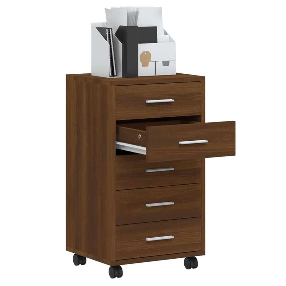 SCHUBLADENSCHRANK Mit Rollen Braun Eichen-Optik Holzwerkstoff - Braun, Holzwerkstoff (38/63/33cm) - vidaXL