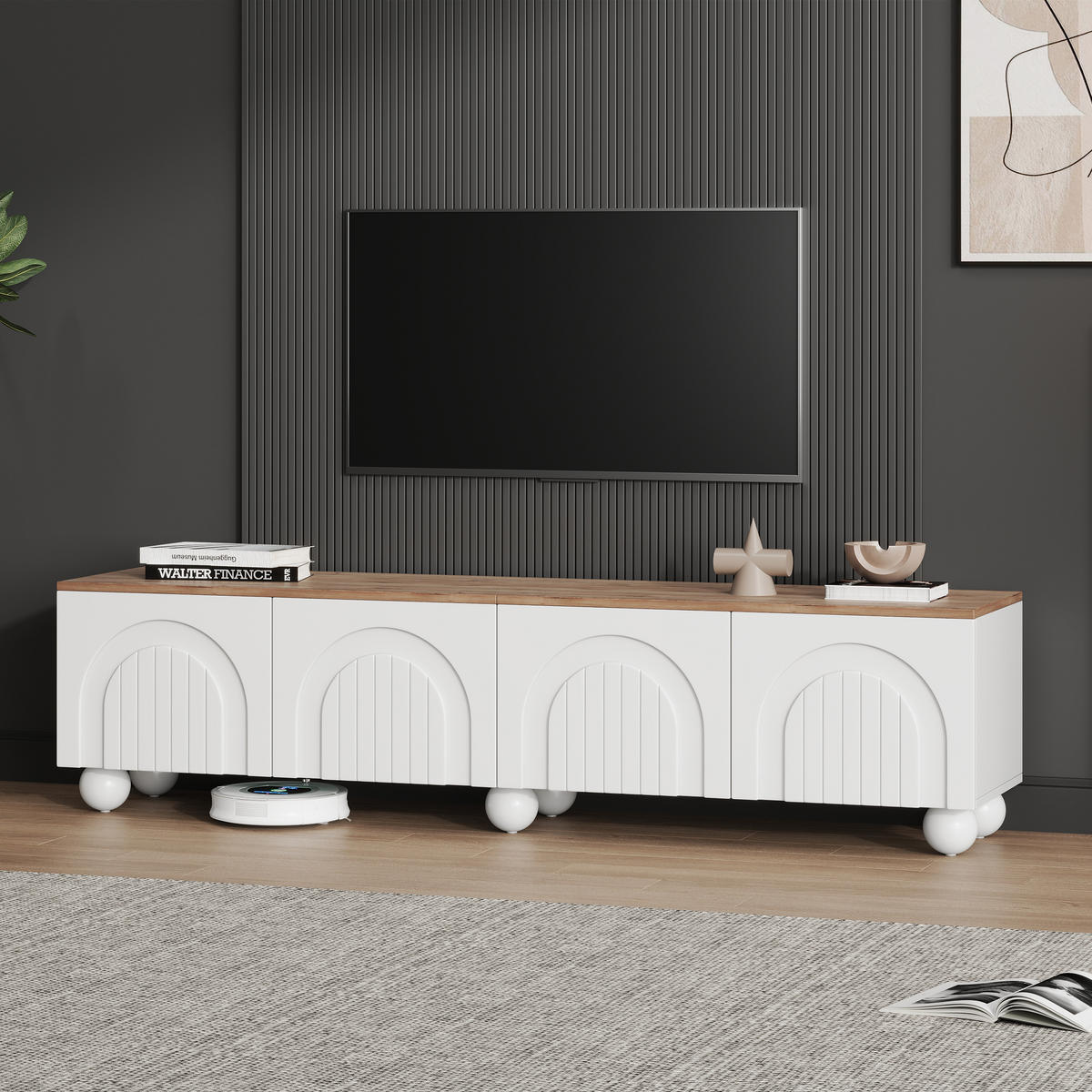 TV-LOWBOARD 180x40x45 cm Holz Weiß 4 Schränke 6 Metallbeine - Multicolor, Holzwerkstoff (40/45/180cm) - FLIEKS