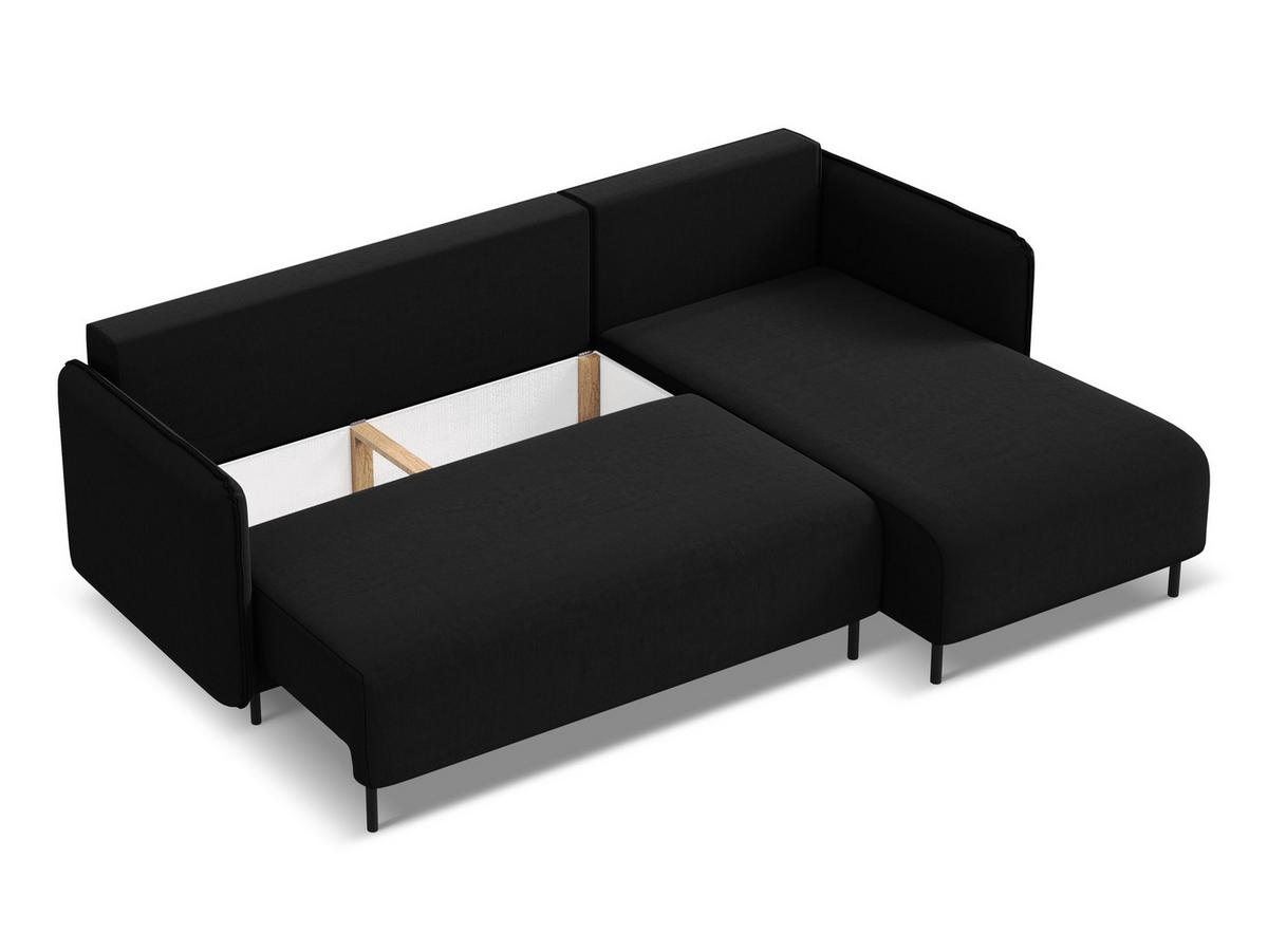 ECKSOFA mit Schlaffunktion Samt Stoff Schwarz - Schwarz, Holz/Textil (236/162cm) - Makamii