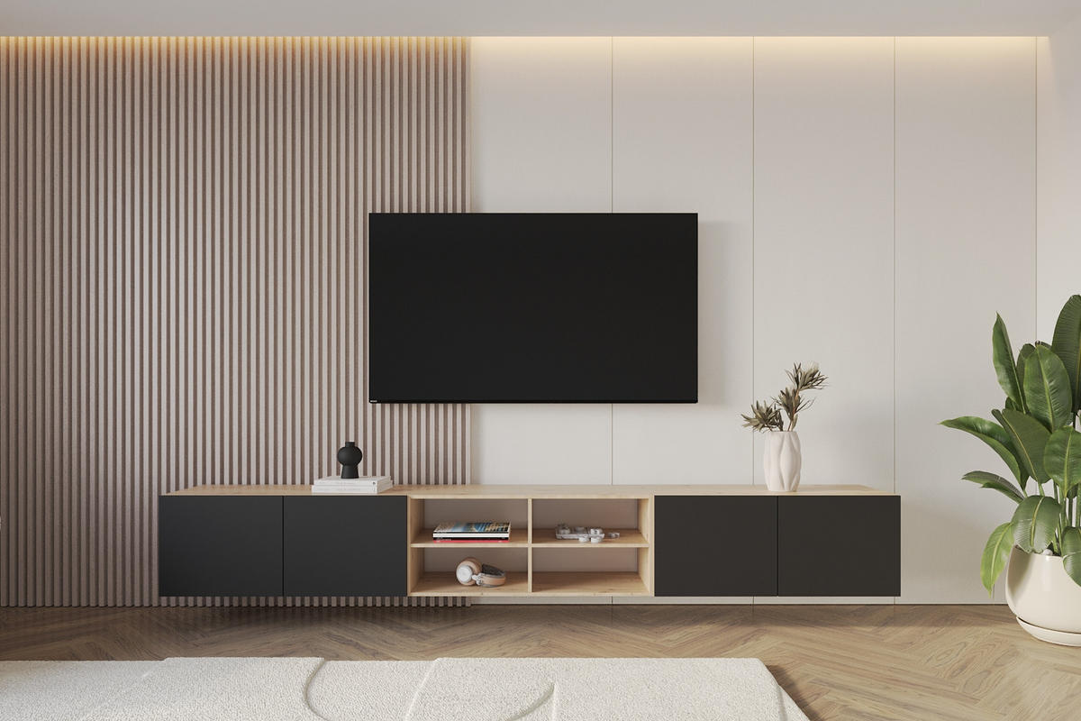 LOWBOARD ELIO-W 3x100x40x41 cm - Artisan / Schwarz - Eiche Artisan, Holzwerkstoff (300/40/41cm) - ALTDECOR