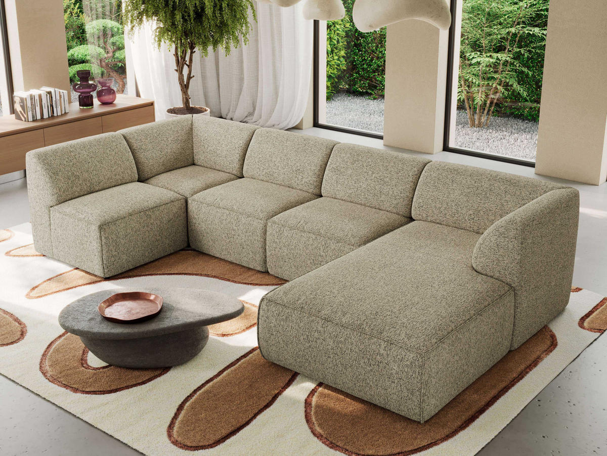 WOHNLANDSCHAFT MODARO U 5M - Dunkelbeige Struktur - Rechts - Schwarz/Cappuccino, Textil (345/78/180cm) - MKS
