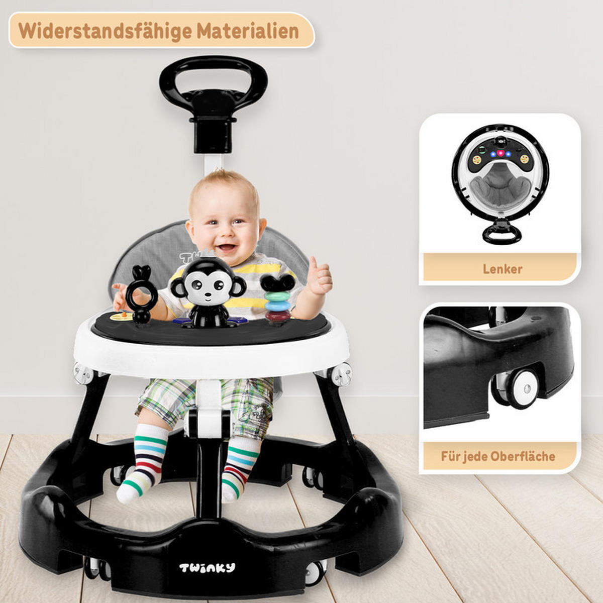 LAUFLERNWAGEN mit Spielset & Bodenmatte Schwarz - Schwarz, Kunststoff (70/70cm) - Twinky