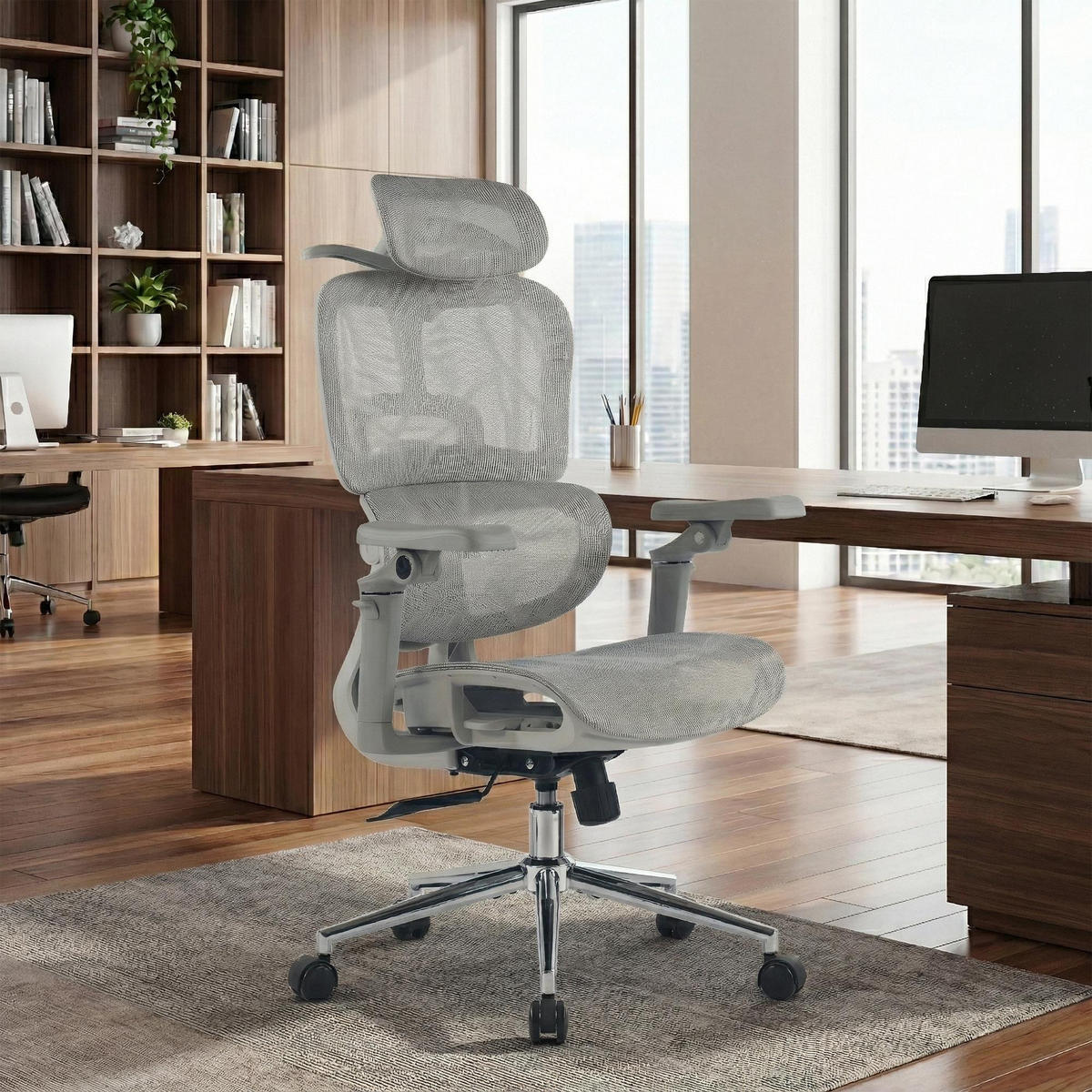 CHEFSESSEL Netzstoff Grau - Grau, Textil/Metall (71/109/72cm) - CLP