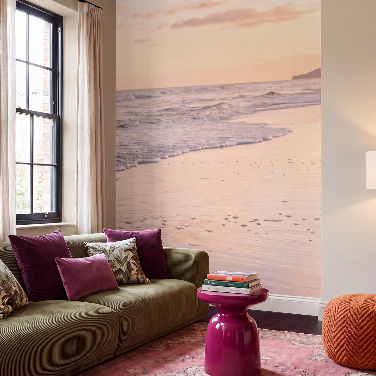 TAPETE - Strand - Brandung - Wolken - 240x280 cm - Hellrosa, Papier (240/280cm) - OnlyWow