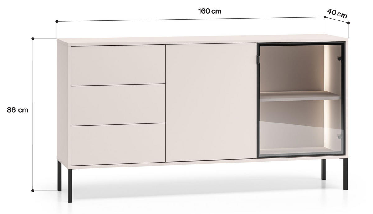 WOHNZIMMER-SET Barnee 2-tlg Kaschmir 320 / 40 / 86cm - Kaschmir/Schwarz, Holz/Holzwerkstoff (320/86/40cm) - Feldmann-Wohnen