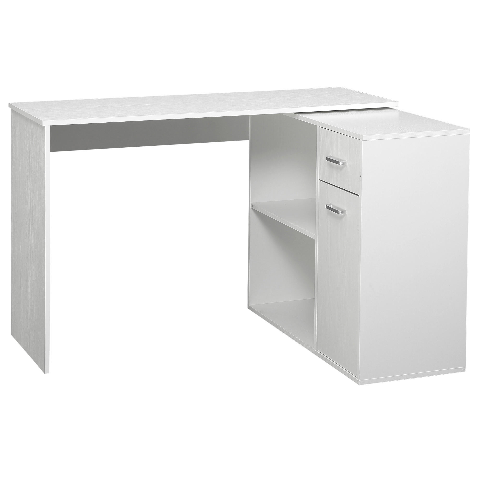 ECKSCHREIBTISCH DE-14915 180° schwenkbar mit Schrank & Regal Weiß - Weiß, Holzwerkstoff (117/82/74cm) - ComfortXL