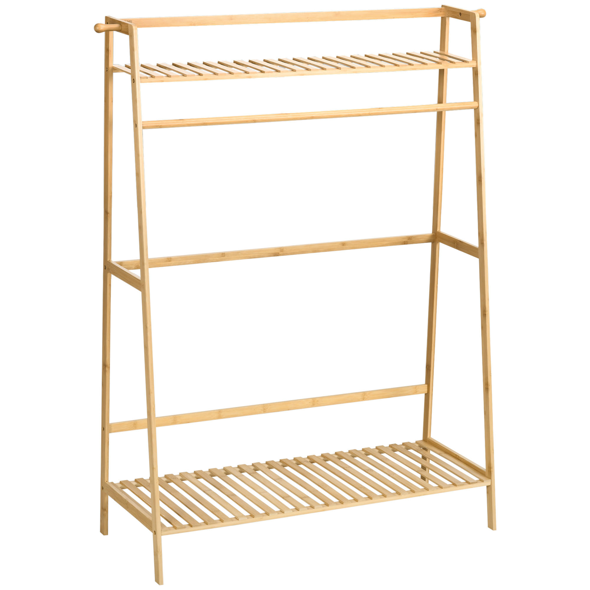 KLEIDERSTÄNDER Garderobenständer mit zwei Kleiderhaken, Kleiderstange, Natur - Naturfarben, Naturmaterialien (40/139/114cm) - HOMCOM
