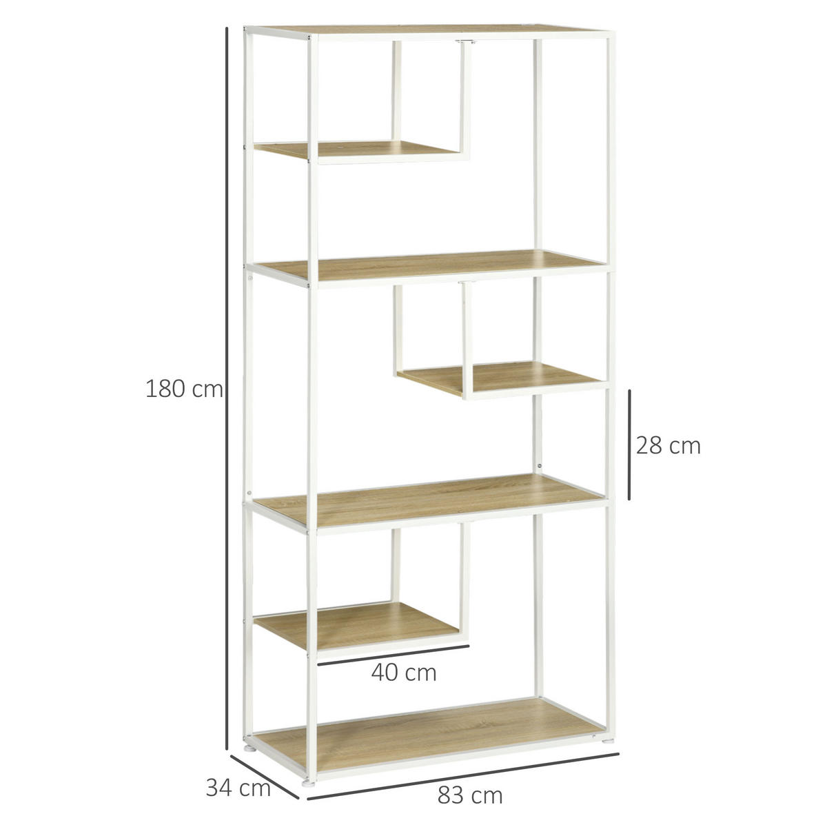 REGAL DE-15502 7 Ebenen, 83/34/180 cm Eiche/Weiß - Eichefarben, Holzwerkstoff (83/180/34cm) - ComfortXL