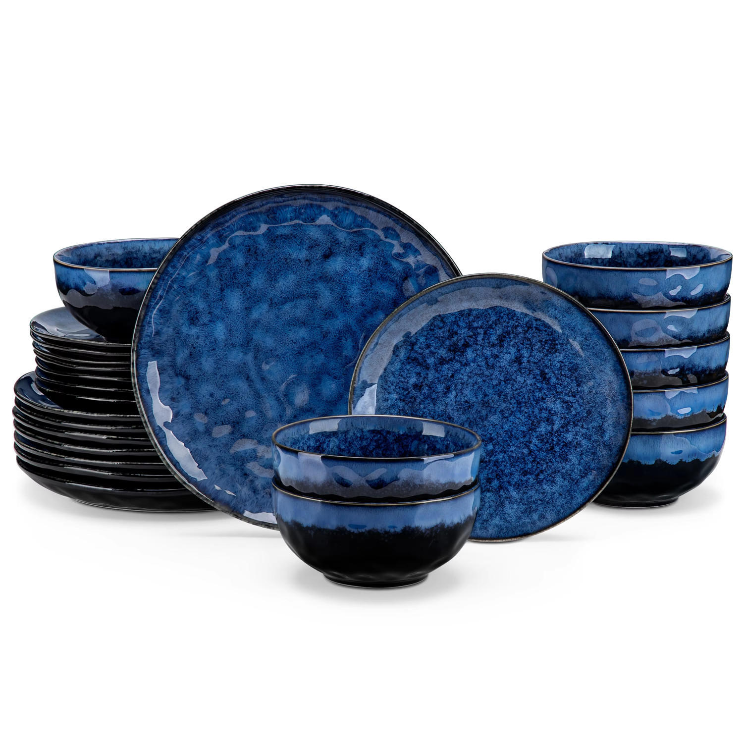 KOMBISERVICE 24-teilig aus Steinzeug, Blau, Geschirrset für 8 Personen - Blau, Keramik (27/2.8/27cm) - Kaket